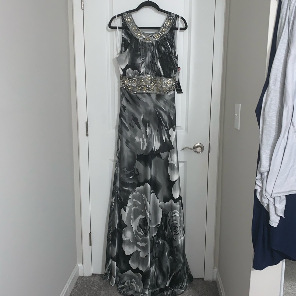 Gray and white floral prom dress Price Firm